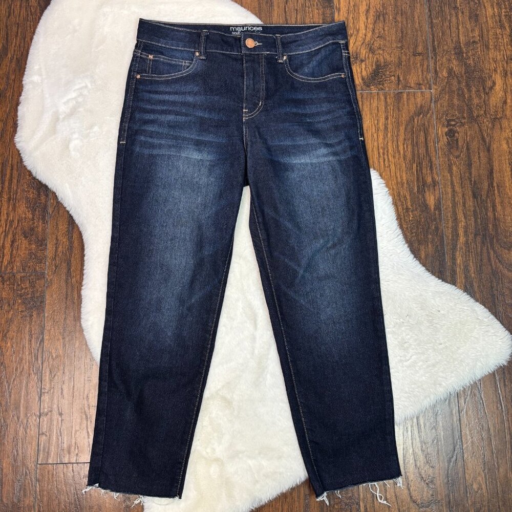 Maurices Everflex Jeans 10 Short Skinny Dark Wash Stretch Raw Hem Women's